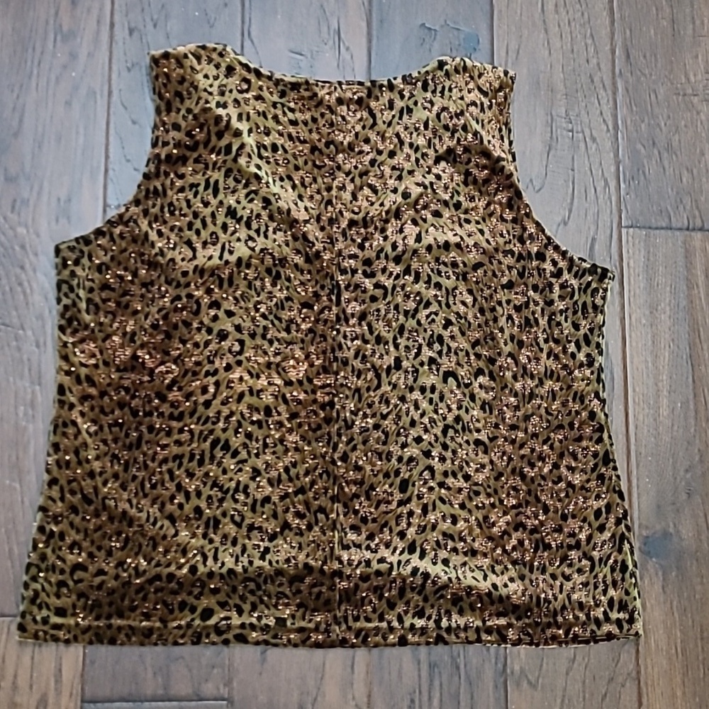 VINTAGE After Dark Velvet Animal Print Glittery Sleeveless Top size 2X - Picture 2 of 6